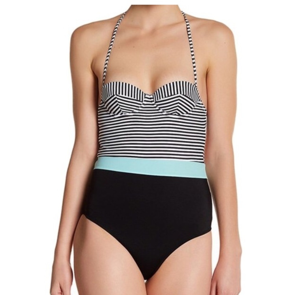 NWT TOPSHOP Striped Halter One Piece Swimsuit